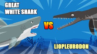 Great White Shark vs Liopleurodon  Dinosaurs vs Wild Animals S1  Animal Animation [upl. by Yleek787]