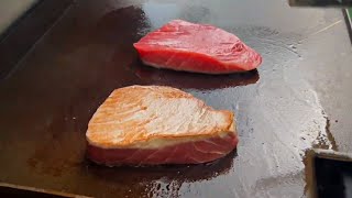 How to sear a TUNA STEAK perfectly perfect rare 45 seconds [upl. by Teryl153]