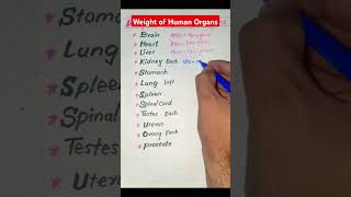 Weight of Human organsenglish education viralvideo viralshorts [upl. by Nothgiel]