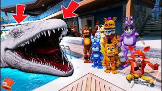 WITHERED FREDDYS GIANT MOSASAURUS POOL PRANK JURASSIC WORLD GTA 5 Mods FNAF RedHatter [upl. by Ennaerb]