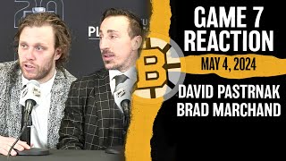 David Pastrnak Brad Marchand React to Bruins Game 7 OT Win Over Leafs [upl. by Cassondra]