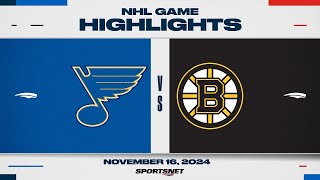 NHL Highlights  Blues vs Bruins  November 16 2024 [upl. by Ltihcox]