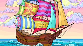 Colorful Sailing Ship heycolor paintbynumbers onlinegame coloring relaxing video boat sea [upl. by Adlemi]