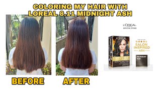 COLORING MY HAIR WITH LOREAL 811 MIDNIGHT ASH [upl. by Cranston]