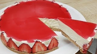 GÂTEAU SANS CUISSON A LA FRAISE TROP FACILE CUISINE RAPIDE [upl. by Ettenna]