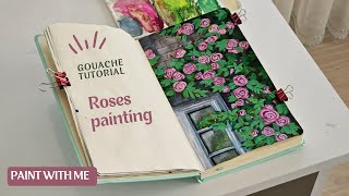 Roses Painting With Gouache  Sketchbook Painting Gouache [upl. by Juta106]