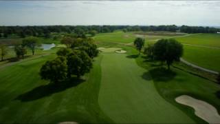 Hole 1 Flyover  Hazeltine National Golf Club [upl. by Anilosi]