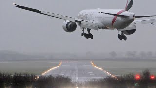 BIRDSTRIKE During Crosswind Landing  Emirates 777 at Newcastle Airport Storm Darragh [upl. by Clift495]