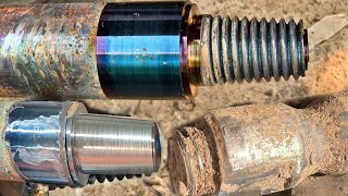 An incredible repairing process of broken thread  How to make thread in metal rod  Heavy wheels [upl. by Ahsimat]