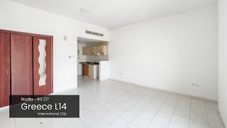 Studio Apartment  Walk Through  Greece Cluster  International City  Dubai L14  RG 217 [upl. by Seel975]