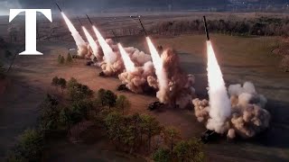 North Korea releases footage of multiple missile launch [upl. by Ahsinroc]