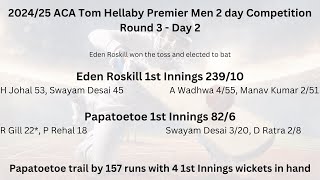 202425 Auckland Premier Men 2 day Tom Hellaby Comp Day 2  Eden Roskill vs Papatoetoe [upl. by Hairu]