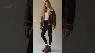 2024 Winter fashions  cropped leather aviator jacket styles outfits [upl. by Gen607]