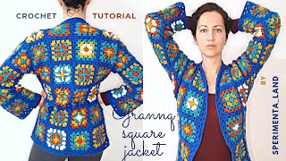 Giacca uncinetto granny mattonella al quadrato  squared squares crochet jacket part 2 [upl. by Greenleaf]