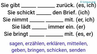 Akkusativ oder Dativ Pronomen Grammatik Verben geben schicken nehmen einladen bringen zu in [upl. by Vrablik922]