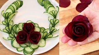 Super Salad Decoration Ideas  How to Make a Beetroot Rose amp Cucumber Garnish [upl. by Greenburg]