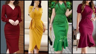 Top trending work wear slimft bodycon dress design for elegant working women [upl. by Leumhs]