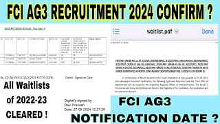 FCI AG3 RECRUITMENT 2024 Confirm   Fci ag3 vacancy kab aayengi  fci ag3 notification 2024 [upl. by Armin574]