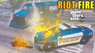 Riot Police Truck Water Canon FIGHTING Fires amp VIOLENT Protesters In GTA 5 [upl. by Gally]