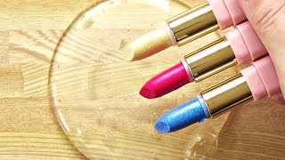 Slime Coloring with Makeup Mixing Red Yellow  Blue Lipsticks into Clear Slime Satisfying ASMR [upl. by Streeto]