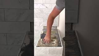 Marble shower slab bench install diy tiling tike marble stone construction howto [upl. by Zanahs]