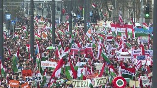 Mobilisation des pros et antis Viktor Orban avant les élections [upl. by Ellenwahs]