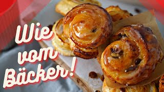 MARZIPANSCHNECKEN  Rosinenschnecken wie vom Bäcker  Plunderteig Rezept [upl. by Eiramyllek]