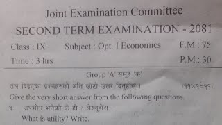 Today s Economics Question Class 9 from ongoing 2nd Term Exam 2081 JECBhaktapur [upl. by Renaud]