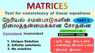 2 Test for Consistency of system of Linear Equations  Tamil  Infinite No of Soln solve the Eqn [upl. by Adnerb]