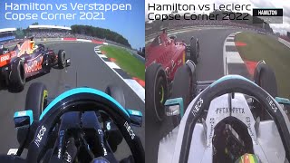 F1 Grand Prix Silverstone Copse Corner Hamilton  Verstappen 2021 vs Hamilton  Leclerc 2022 [upl. by Llenna510]