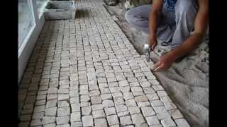 Hand made cobblestone cut and Portuguese pavement laying techniques Roc2c [upl. by Liba384]