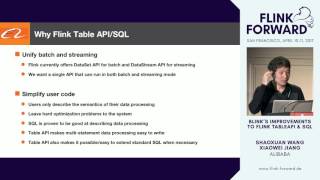 FlinkForward SF 2017 Shaoxuan Wang amp Xiaowei Jiang  Blinks Improvements to Flink SQL And TableAPI [upl. by Agn]