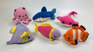 Fish crochet 6 small Water Crochet Animals Presentation of results Pattern info in description [upl. by Sadowski501]