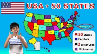 Learn 50 US States With Capitals  USA 50 States  Nicknames  2 Letter Codes  Abbreviations [upl. by Wadesworth]