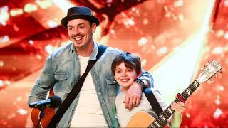 FatherSon Singing Duo Win Simon Cowells GOLDEN BUZZER with Original Family Song [upl. by Yuu]