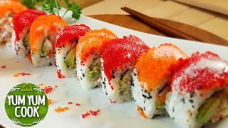 Masago amp Tobiko Sushi Roll  How to Make Sushi Roll 스시롤위에 톡톡 터지는 날씨알의 향연 캐나다 아빠의 스시롤 도전기 [upl. by Dmitri881]