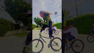 SHE COULDNT DO THIS BIKE TRICK shorts bikelife wheelie [upl. by Aivad]