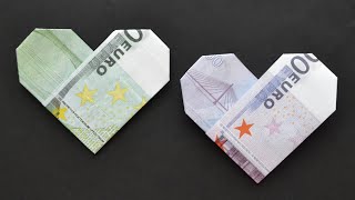 Euro Origami HERZ Geldgeschenk GELD FALTEN  Geschenk zum Valentinstag  Money HEART  Tutorial [upl. by Salangia705]