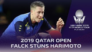 Mattias Falck stuns Tomokazu Harimoto  Seamaster 2019 ITTF World Tour Qatar Open [upl. by Annais819]