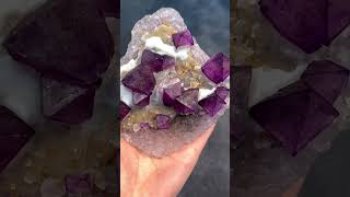 Octahedral purple flourite matrix with quartz  available  minerals dimond gemstone [upl. by Amena333]