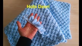 Making Easy Baby Blanket with FingerAlize Puffy İpi Sepet Hasır Örgü Bebek Battaniyesi Yapımı [upl. by Victorine]