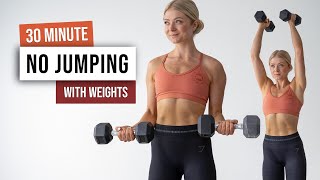 30 MIN NO JUMPING ALL STANDING HIIT With Weights  No Repeat Low Impact Home Workout [upl. by Namsu928]