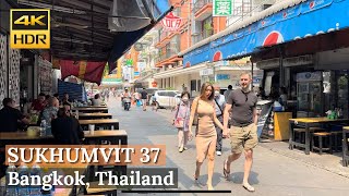 BANGKOK Sukhumvit Soi 37 quotShort Alley With Massage Shops and Food Stallsquot  Thailand 4K HDR [upl. by Chien674]