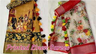 Latest pure printed linen sarees with kalamkari and floral print siri designers [upl. by Boony]