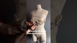 Decorating the bodice with round petals textilesurfacedesign creativedraping fabricmanipulation [upl. by Liuka]