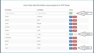 Inline Table Add Edit Delete using AngularJS with PHP Mysql  2 [upl. by Suravat]