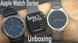 Apple Watch Series 3 Unboxing  Setupinitial Impressions amp Compare Gear S3 FrontierHuawei Watch [upl. by Tadeas]