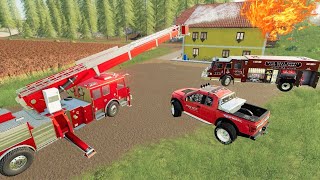 From camping to putting out HUGE fire with firetrucks  Farming Simulator 19 [upl. by Swanhildas82]