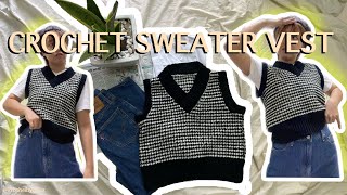 CROCHET SWEATER VEST  HOUNDSTOOTH ST BLACK EDITION  jadehiacynth [upl. by Adnoloy]