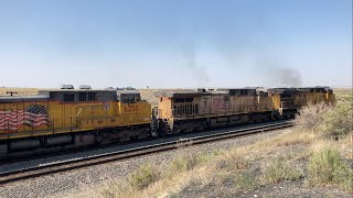 UP WB freight crests the summit and begins to accelerate out of Green River WY 72424 [upl. by Torie143]